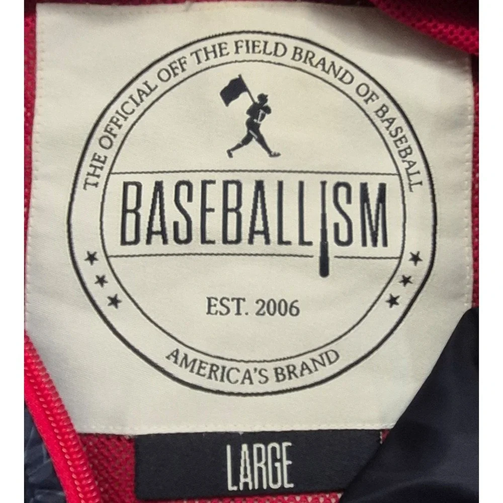 Baseballism men's hooded Anorak Windbreaker Jacket Red/Blue LG 1/4 Zip Pockets